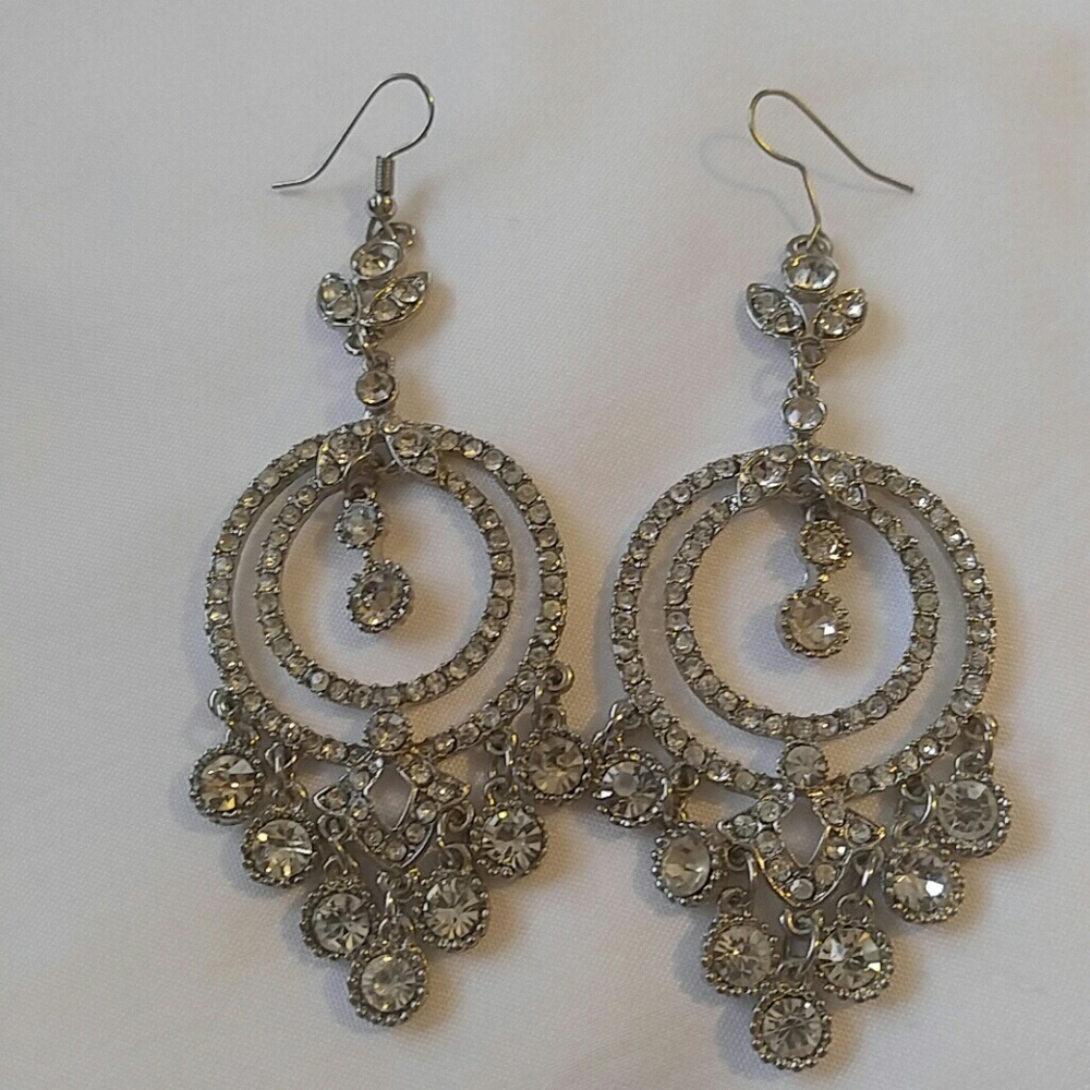 Large rhinestone earrings round dangle bling prom